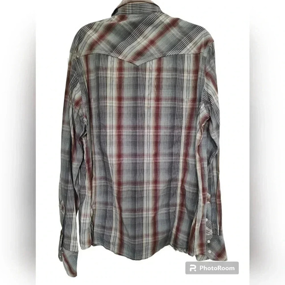 True Religion Long sleeve Pearl Snap Western Shirt Plaid Men's XXL Tan Red - Picture 2 of 3
